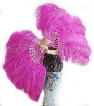 A pair hot pink  Single layer Feather fan 24"x 41"