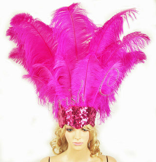 Hot Pink sequins crown feather Open face headgear headpiece