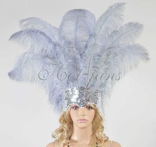 light grey sequins crown feather Open face headgear headpiece