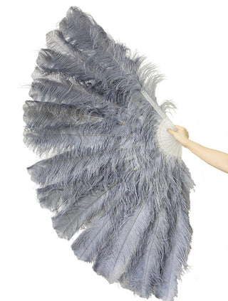 Gunmetal gray 4 layers ostrich Feather Fan 35"x 67"