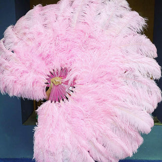 Light pink XL 2 layers Ostrich Feather Fan 34"x 60"