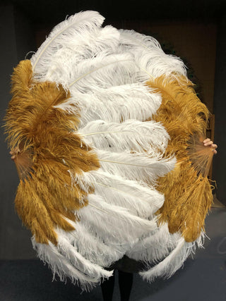 Mix topaz & white XL 2 Layer Ostrich Feather Fan 34''x 60''