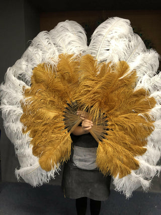 Mix topaz & white XL 2 Layer Ostrich Feather Fan 34''x 60''