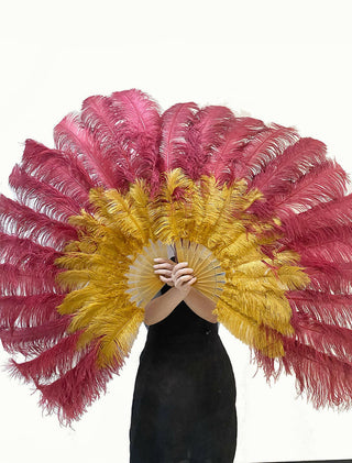 Mix topaz & burgundy 2 Layers Ostrich Feather Fan 30"x 54"