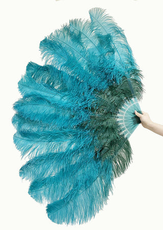Mix forest green & Teal 2 Layers Ostrich Feather Fan 30"x 54"