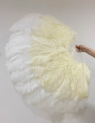 Mix beige & white XL 2 Layer Ostrich Feather Fan 34''x 60''