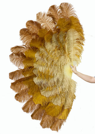 MIX COLOR 180 DEGREE FULL OPEN TRIPLE OSTRICH FEATHER FAN 35"x 70"