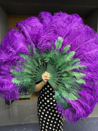 Mix green / purple 2 layers Ostrich Feather Fan 30"x 54"