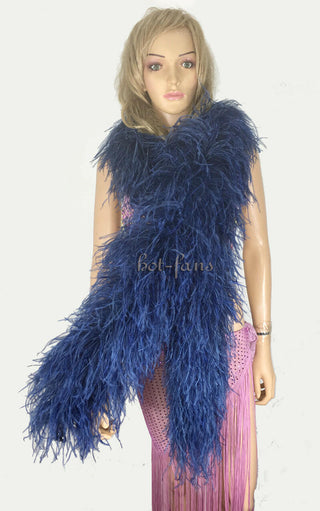 navy Luxury Ostrich Feather Boa 12 ply