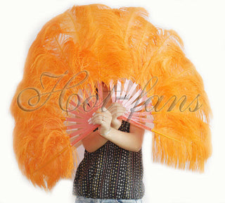 A pair orange Single layer Feather fan 24"x 41"
