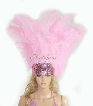 Pink sequins crown feather Open face headgear headpiece