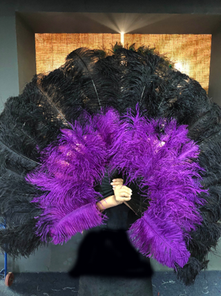 Mix black & dark purple XL 2 Layer Ostrich Feather Fan 34" x 60"