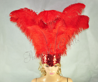 Red sequins crown feather Open face headgear headpiece