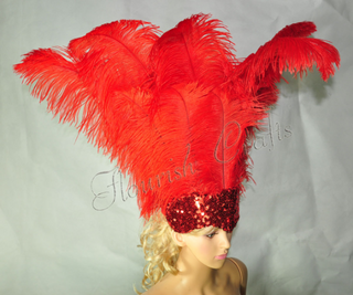 Red sequins crown feather Open face headgear headpiece