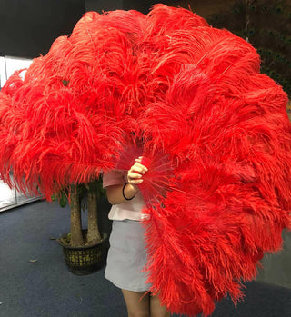 Luscious red XL 2 layers Ostrich Feather Fan 34"x 60"