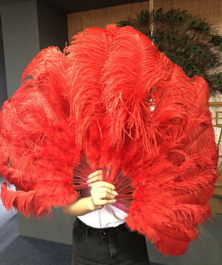 Luscious red Marabou Ostrich Feather fan 24"x 43"