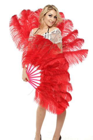 A pair Luscious red Single layer Feather fan 24"x 41"