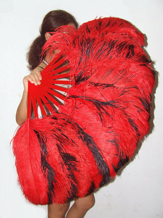 Red & black Single layer Double side Ostrich Feather Fan 25"x 47"