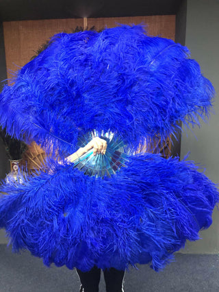 royal blue 2 layers Ostrich Feather Fan 30"x 54"