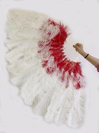 Mix white & red 2 Layers Ostrich Feather Fan 30"x 54"