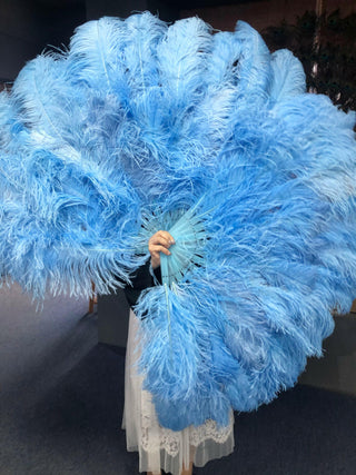 sky blue XL 2 layers Ostrich Feather Fan 34"x 60"