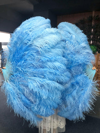 sky blue XL 2 layers Ostrich Feather Fan 34"x 60"