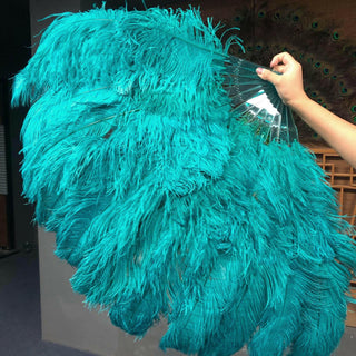 Teal XL 2 layers Ostrich Feather Fan 34"x 60"
