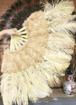 wheat Marabou Ostrich Feather fan 21"x 38"