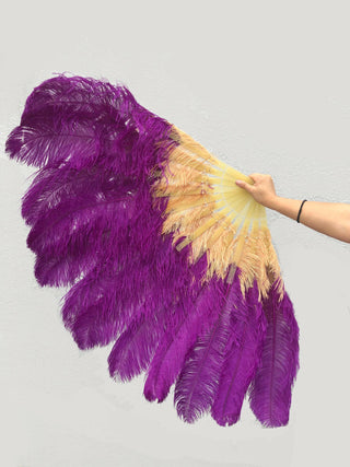 Mix dark purple & wheat 2 Layers Ostrich Feather Fan 30"x 54"