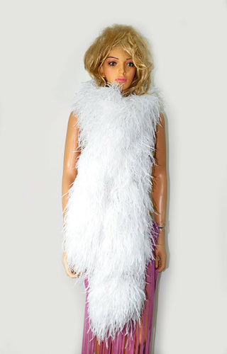 white Luxury Ostrich Feather Boa 20 ply