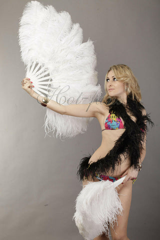 A pair white Single layer Feather fan 24"x 41"