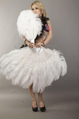 white 2 layers Ostrich Feather Fan 30"x 54"