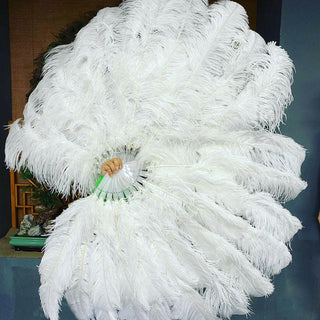 White XL 2 layers Ostrich Feather Fan 34"x 60"