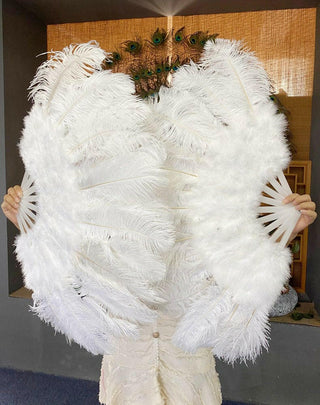 White Marabou Ostrich Feather fan 21"x 38"