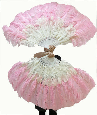 Mix pink & white 2 Layers Ostrich Feather Fan 30"x 54"