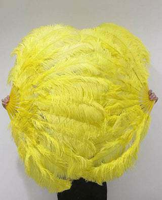 yellow 2 layers Ostrich Feather Fan 30"x 54"