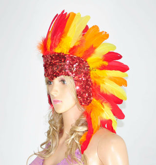 Fire sequins crown feather las vegas dancer showgirl headgear headdress