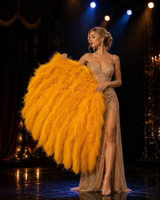 Waterfall boa feather fan with rich ostrich feather boa density and flowing stage movement