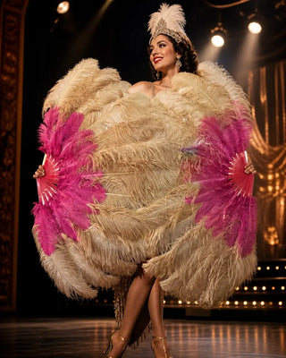 2 layers ostrich feather fans for burlesque, cabaret, and stage performance