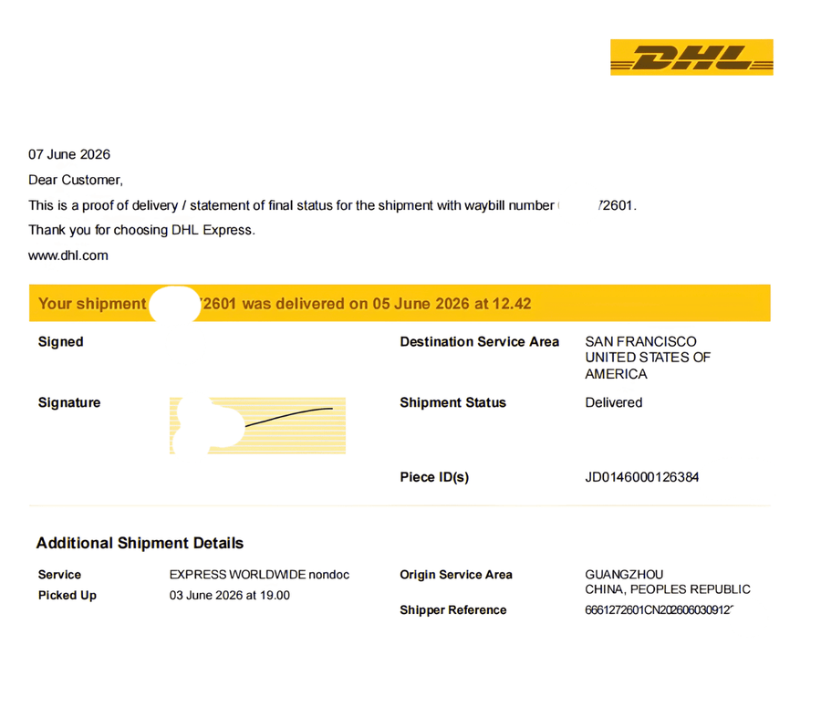 Redacted DHL delivery proof