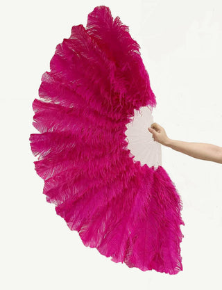 Éventail de plumes d'autruche monocouche de couleur personnalisée Double face entièrement ouvert à 180 degrés 25 "x 52" 