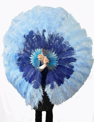 CUSTOM U/D MIX COLOR 180 DEGREE FULL OPEN 2 LAYERS OSTRICH FEATHER FAN "30"X 60""