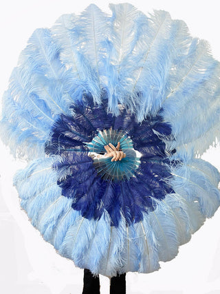 CUSTOM U/D MIX COLOR 180 DEGREE FULL OPEN 2 LAYERS OSTRICH FEATHER FAN "30"X 60""
