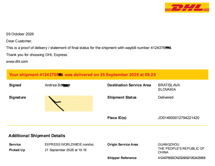 Redacted express shipping proof