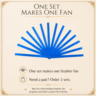 One set makes one feather fan – blue 14-stave aluminum fan frame for intermediate and fuller feather fan projects