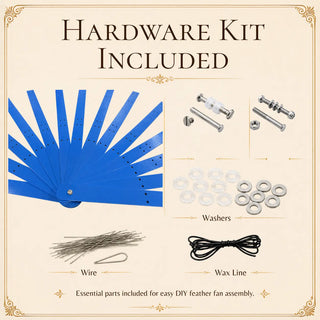 Blue aluminum fan staves set with hardware kit included for DIY feather fan assembly