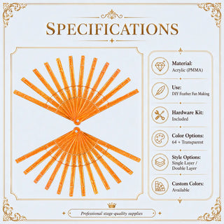 Specifications for Acrylic PMMA 2 layers fan staves set of 12 in 13 inch size with hardware kit