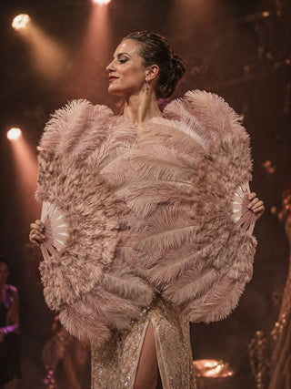 Beginner-friendly Marabou & Ostrich Feather Fan shown in hand for scale and movement