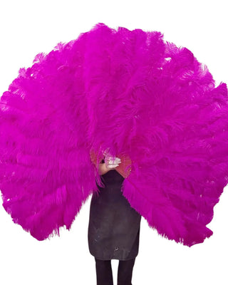 Ventaglio di piume di struzzo a tre strati rosa acceso 35"X 63"