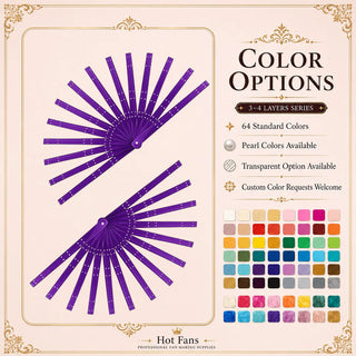 64 color options for Acrylic PMMA triple layers feather fan staves with pearl and transparent choices